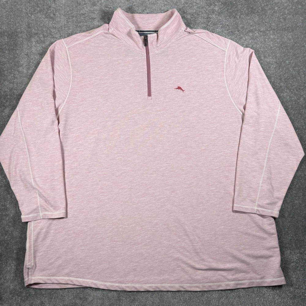 Tommy Bahama‎ Shirt Men's 3XLB Pink Half Zip Long Sleeve Coastal Beach Vacation